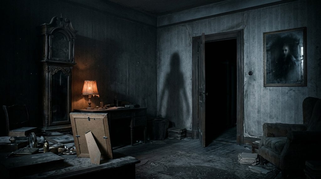Hidden visual clues in a dark room illustrating the subtle details of psychological horror movies