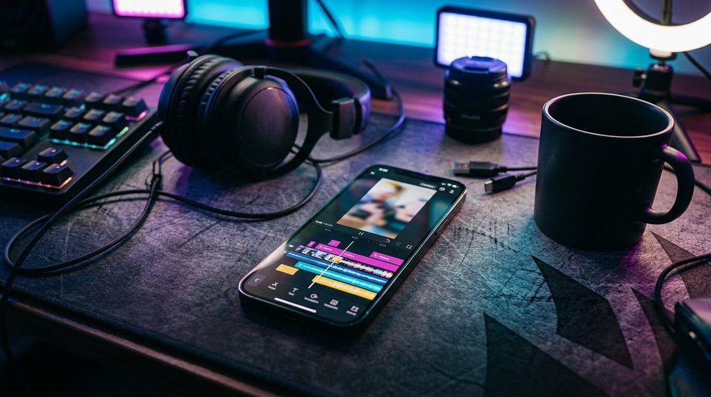 Smartphone video editing setup representing TikTok meme audio remixes