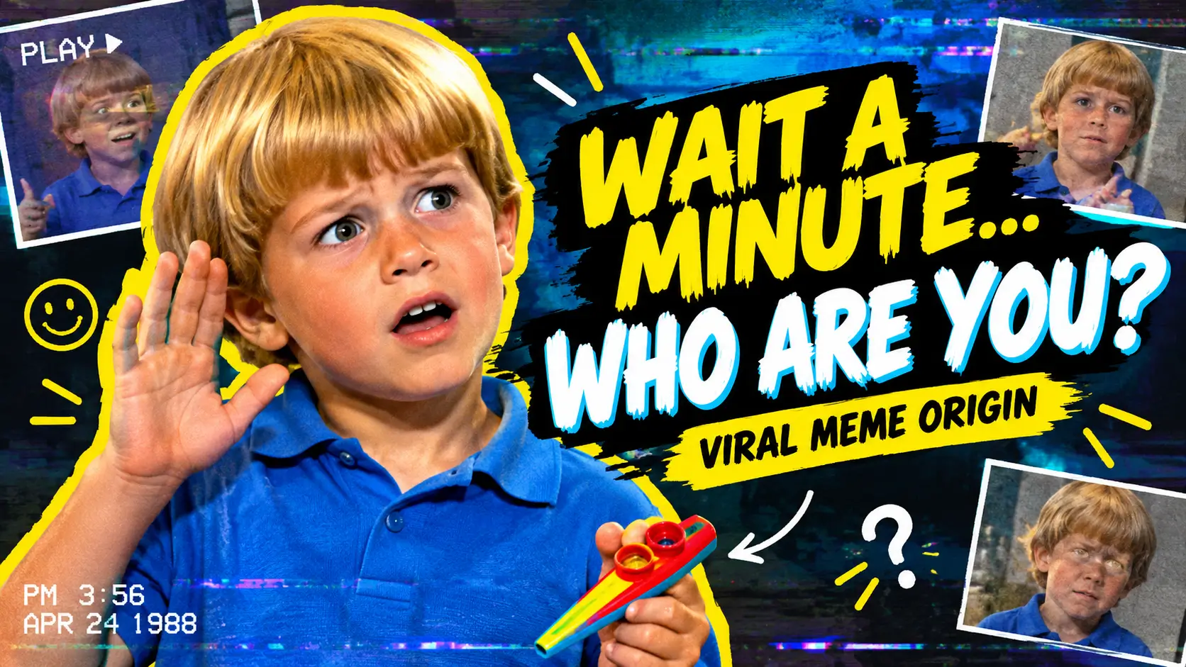Wait a Minute Who Are You viral meme origin featuring the nostalgic Kazoo Kid reaction