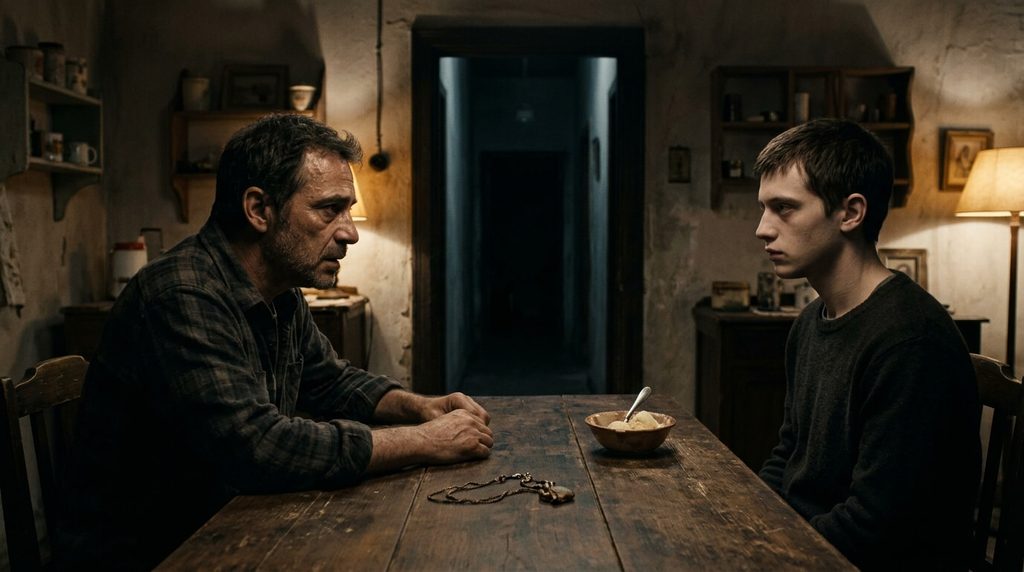 A terrified father faces his son in a tense final-scene interpretation of When Evil Lurks