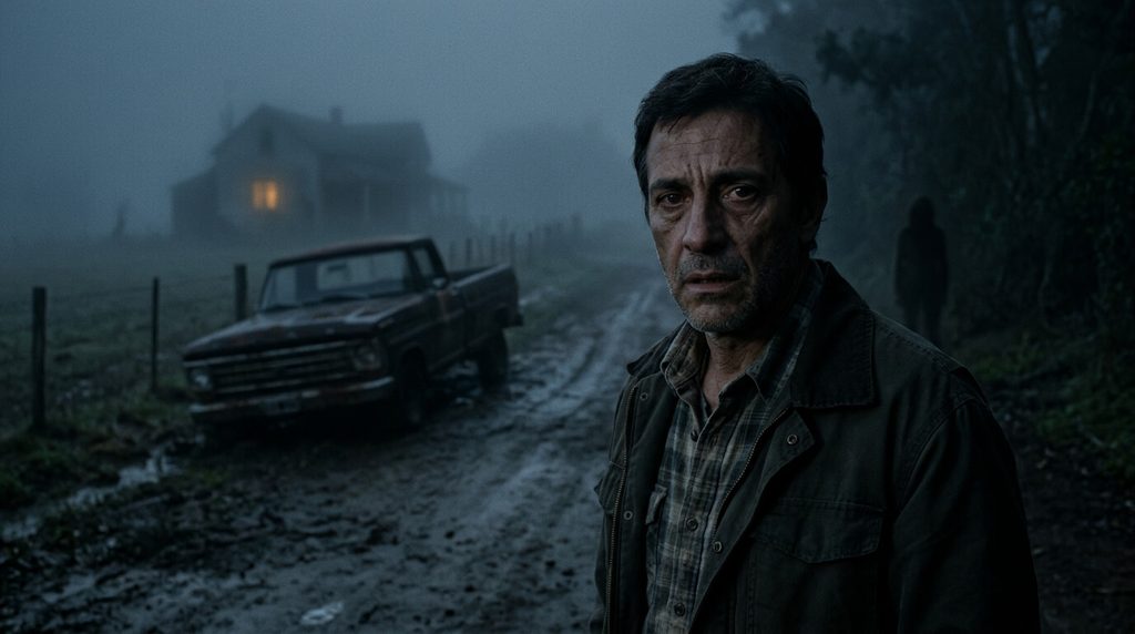 A frightened rural father faces the consequences of his decisions in a When Evil Lurks inspired horror scene